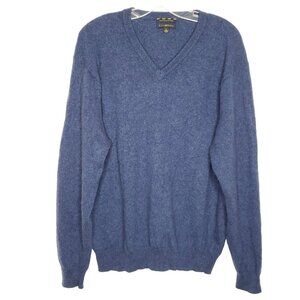 Club Room Mens Cashmere Sweater Sz L Blue V Neck Preppy